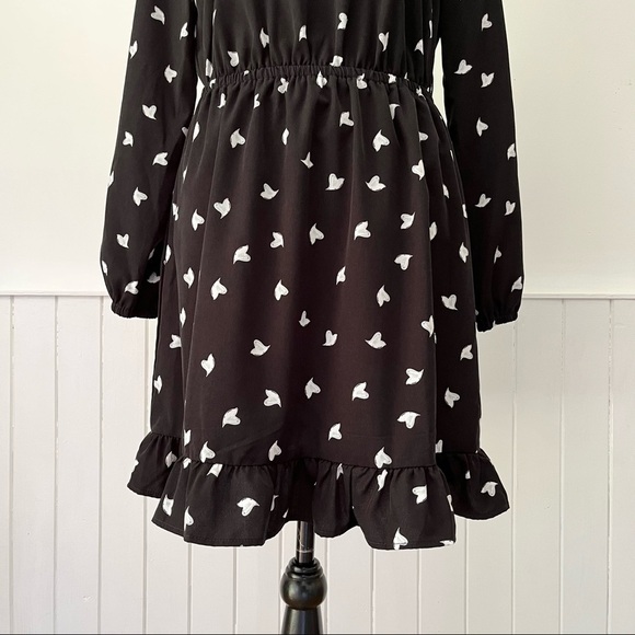 Joe Fresh Dove Print Ruffle Skirt Keyhole Back Long Sleeve Dress Size S - Picture 3 of 12